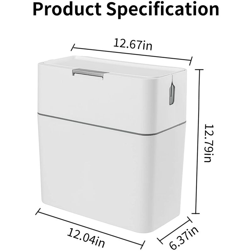 Poubelle de salle de bain avec couvercle, corbeille avec brosse, corbeille à papier moderne et fine en plastique, corbeille rectangulaire pour salle