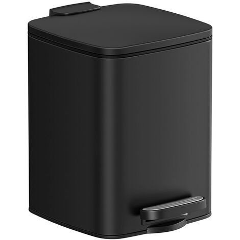 Poubelle de Salle de Bain, Corbeille à Déchets à Pédale avec Couvercle, 6L, pour les Petits Espaces, Fermeture en Douceur, en Acier, Noir