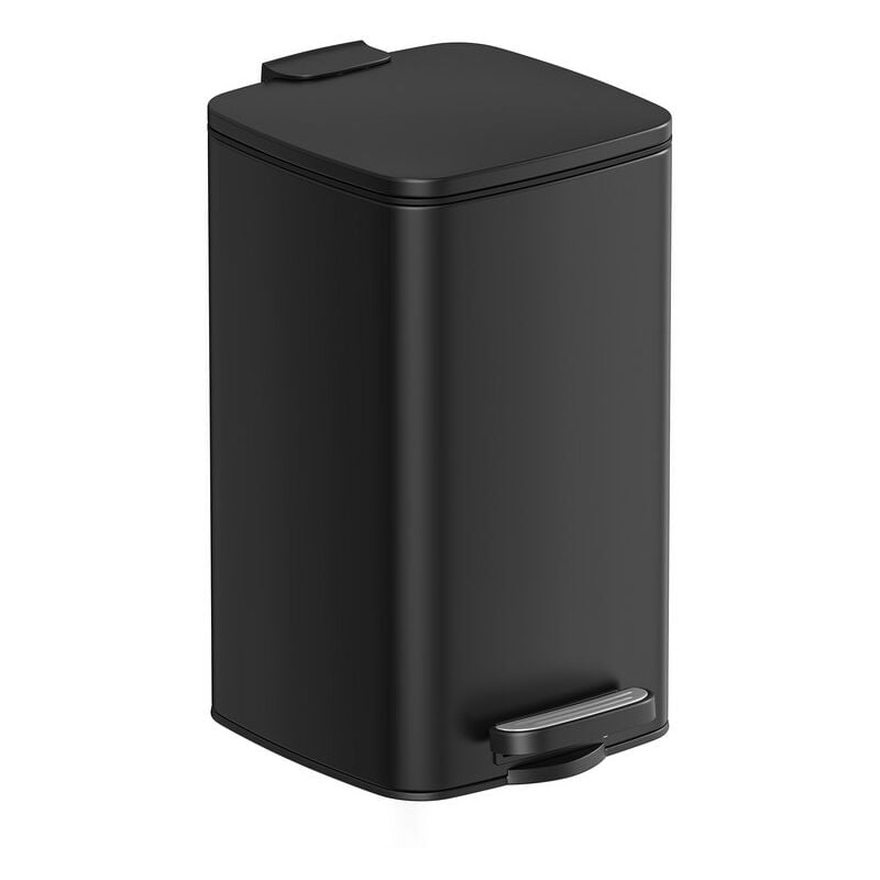 Poubelle de Salle de Bain, Corbeille à Déchets à Pédale avec Couvercle, 8L, pour les Petits Espaces, Fermeture en Douceur, en Acier, Noir