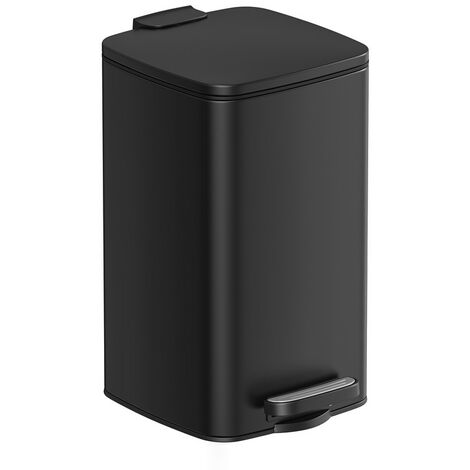 Poubelle de Salle de Bain, Corbeille à Déchets à Pédale avec Couvercle, 8L, pour les Petits Espaces, Fermeture en Douceur, en Acier, Noir