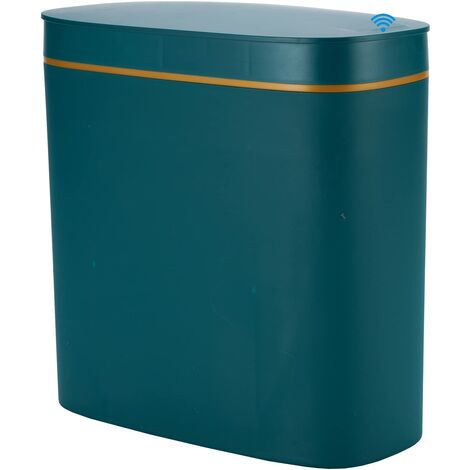 Poubelle de salle de bain de 14 litres avec couvercle, poubelle automatique, sans contact ni coup de pied, convient pour la cuisine, le bureau, la chambre, la salle de bain, le salon, vert