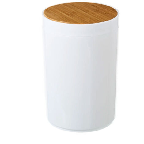 Poubelle de Salle de Bain en Plastique Blanc et Bambou - 5L
