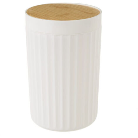 Poubelle de salle de bain en plastique blanc et bambou - 5L