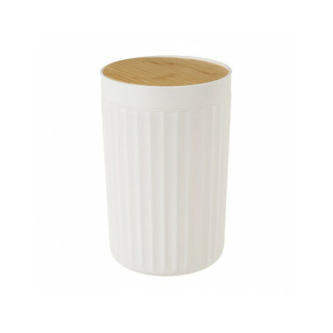 Poubelle de salle de bain en plastique blanc et bambou - 5L - Blanc