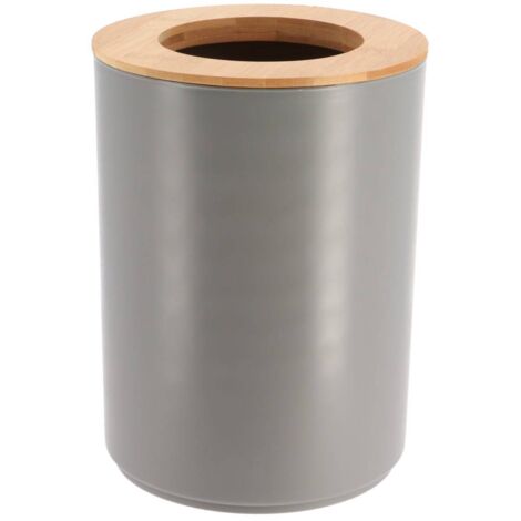 Poubelle de salle de bain en PP de 5L avec couvercle amovible en bambou gris – Design tendance