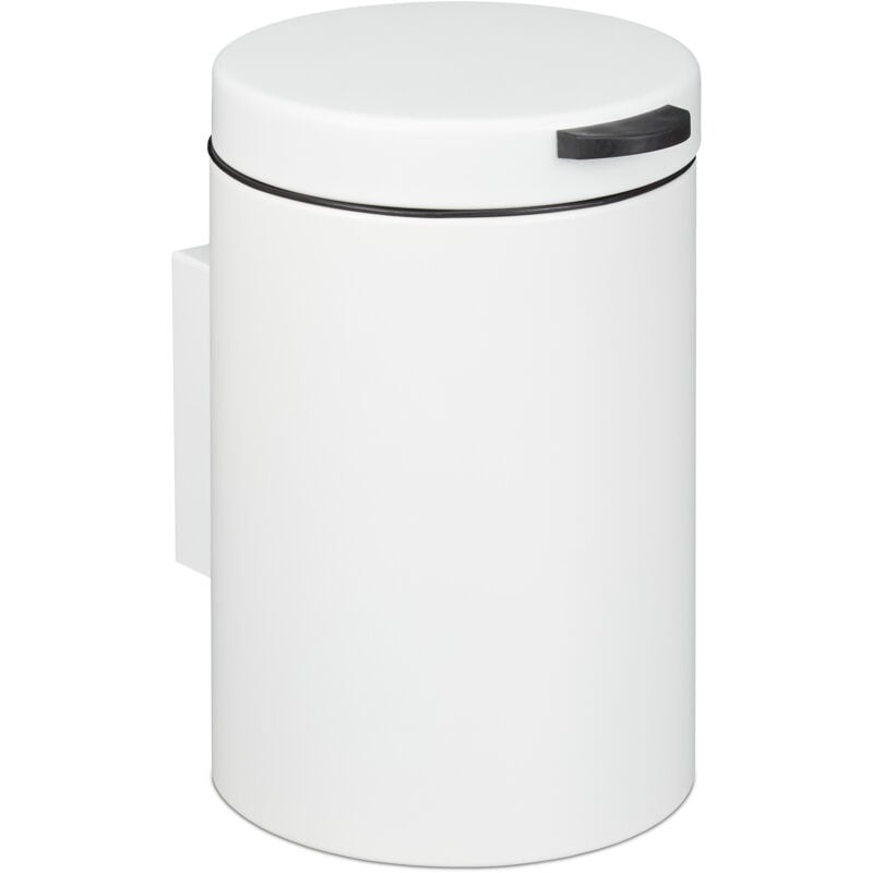 Poubelle de salle de bain murale, 3 l, frein de chute, seau intérieur amovible, acier, blanc - Relaxdays