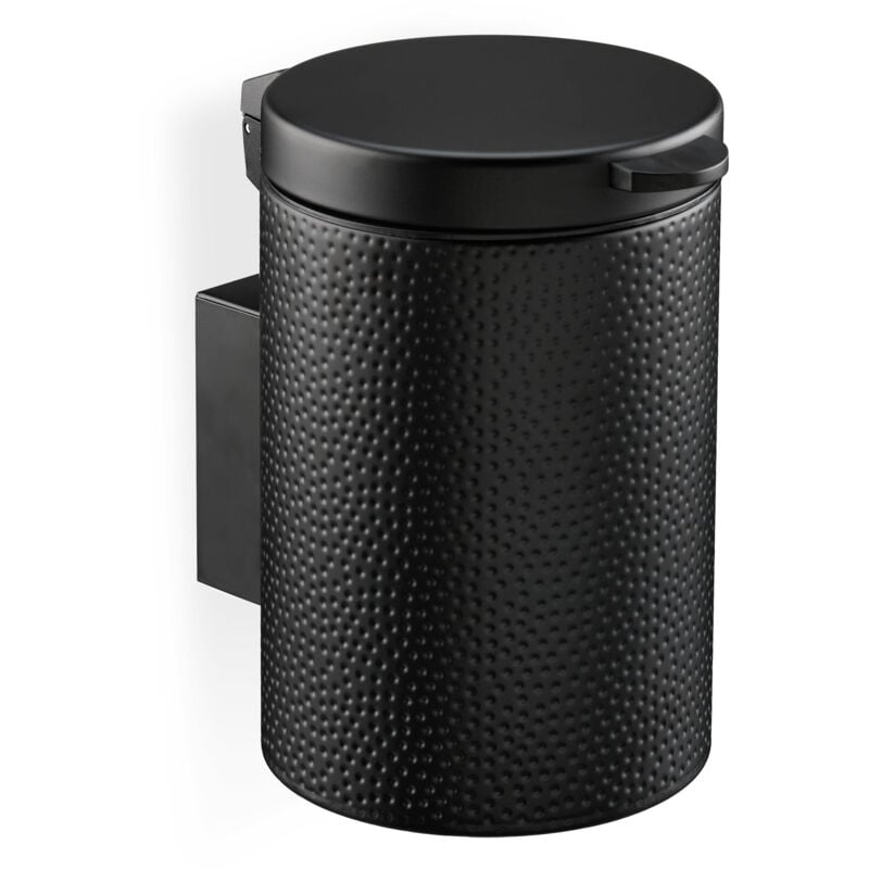 Poubelle de salle de bain murale, 3 litres, mécanisme de fermeture, seau intérieur, métal, noire - Relaxdays