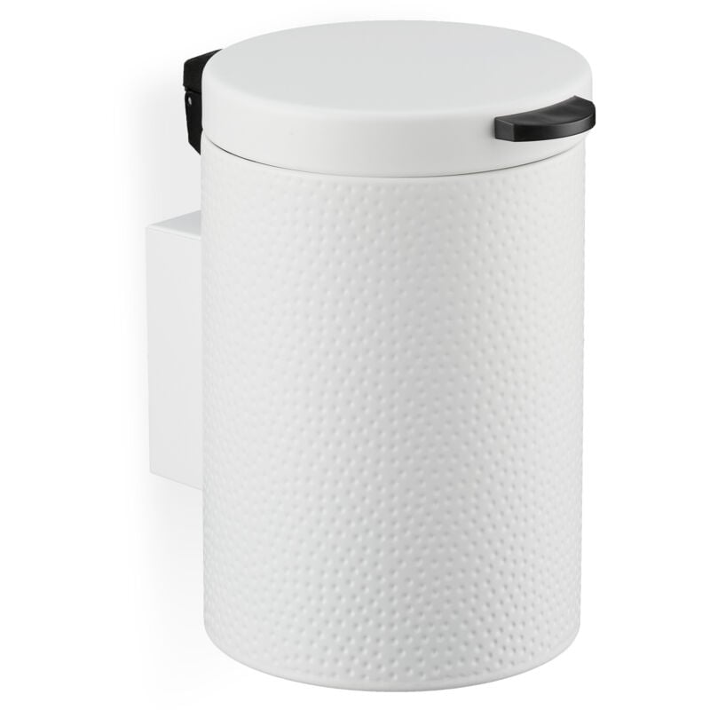 Poubelle de salle de bain murale, 3 litres, mécanisme de fermeture, seau intérieur, métal, blanche - Relaxdays