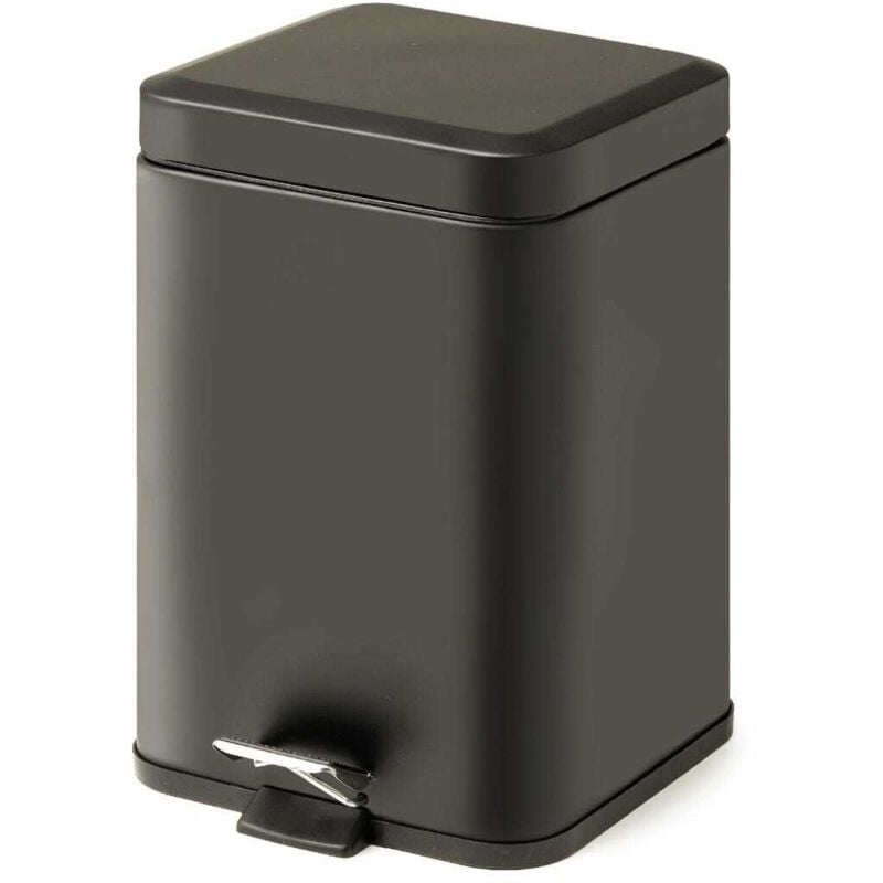 Kiamami Valentina - Poubelle De Salle De Bains En Aluminium Noir Mat 5L Artemisia