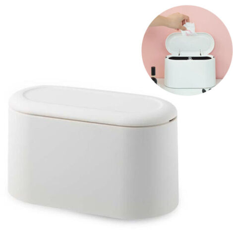 Poubelle de table avec couvercle – 2,5 L, plastique blanc anti-odeurs, idéale pour salle de bain, bureau ou cuisine