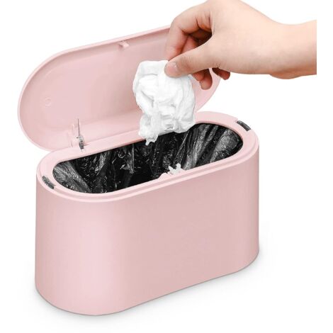 Poubelle de Table avec Couvercle, Petite Poubelle de Salle de Bain pour Salle de Bain, Bureau, Chambre et Cuisine (Pink)