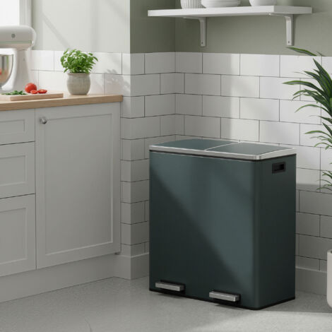 Poubelle de Tri 60 L avec 2 Compartiments, Seaux Intérieurs Amovibles, Pédales, Cuisine, Sacs Inclus, Gris