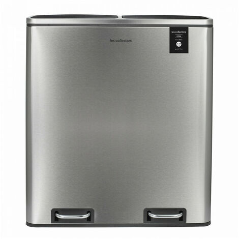 Poubelle de tri à pédale 60L – 2 compartiments – Acier inoxydable – Finition anti-traces – Fermeture silencieuse – Dimensions 58,5 x 36 x 65 cm – Les Collectors