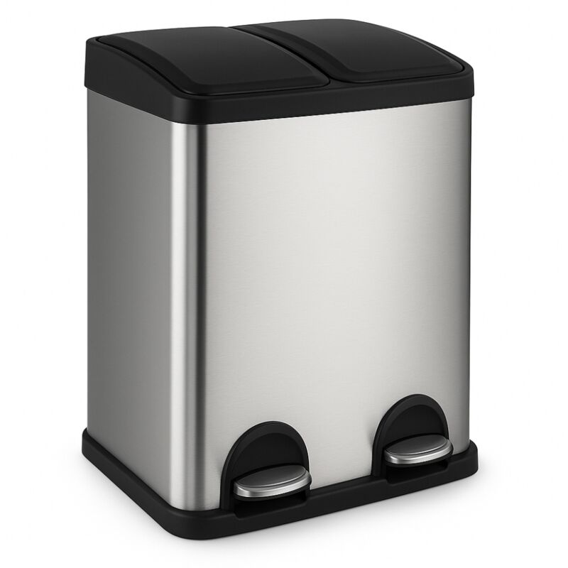Facilitys - Poubelle de tri inox Double Bac 40 l - Compartiment de 20 l x 2 séparés - Pédale en inox