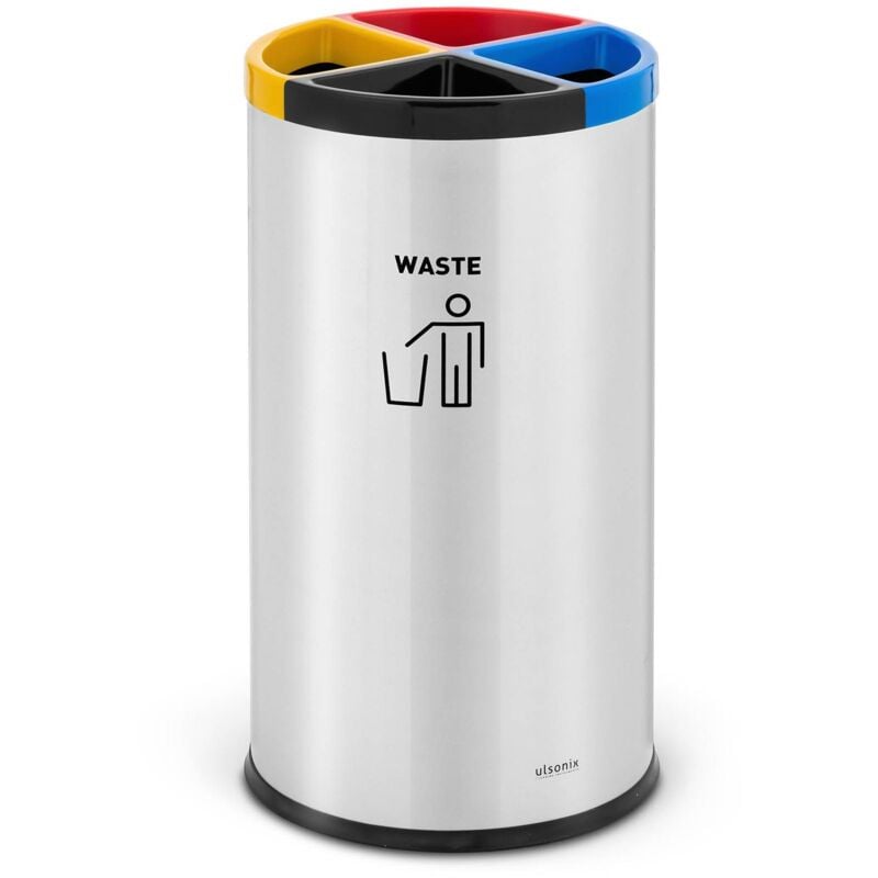 Ulsonix - Poubelle de tri ronde séparation inox/plastique argent/noir/bleu/rouge/jaune