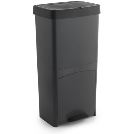 Poubelle de tri sélectif à pédale, poubelle de recyclage – 3 compartiments coloris noir, 70 L - Longueur 39 x Profondeur 30 x Hauteur 76 cm