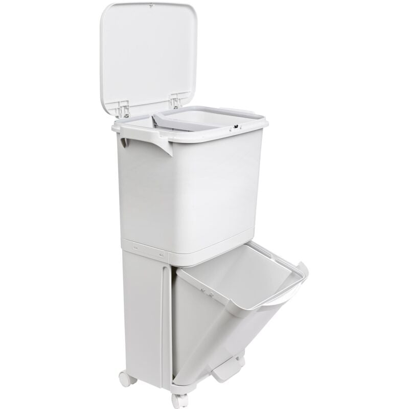 Poubelle de tri sélectif à pédale, roulettes et poignée avec double compartiments de 38L (24L + 14L).