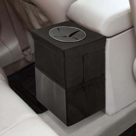 Poubelle de voiture avec couvercle – Sac poubelle de voiture à suspendre avec poches de rangement, organiseur de voiture étanche pliable et portable, poubelle de voiture de grande capacité 10 L