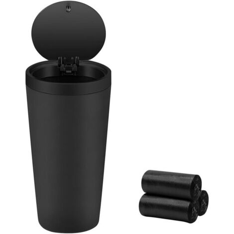 Poubelle De Voiture Portable, La Console Ou La Poubelle De Porte Voiture, Universelle Petite Corbeille Voitures Porte-Gobelet Avec Couvercle Pour Voitures Maison Cuisine Bureau(Noir)