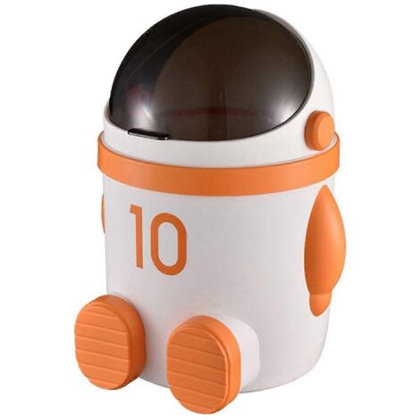 Poubelle décorative grande taille sur le thème des astronautes avec couvercle, orange