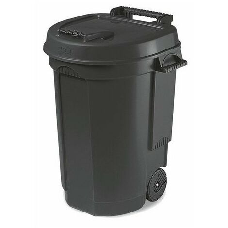 Poubelle d'extérieur 110 L en PVC noir – 2 roulettes pour transport facile – Dimensions 550 x 580 x 810 mm – Résistante aux intempéries – Bigbuy