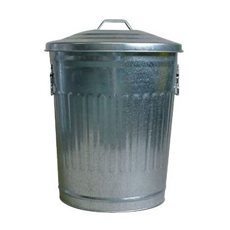 Poubelle d'extérieur en acier galvanisé 30L – Couvercle anti-odeurs – 35 cm de diamètre – 41 cm de hauteur – 2 poignées rabattables – Guillouard