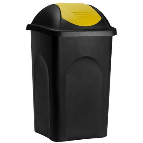 Poubelle domestique 60 l. Jaune et noire. Couvercle rapide