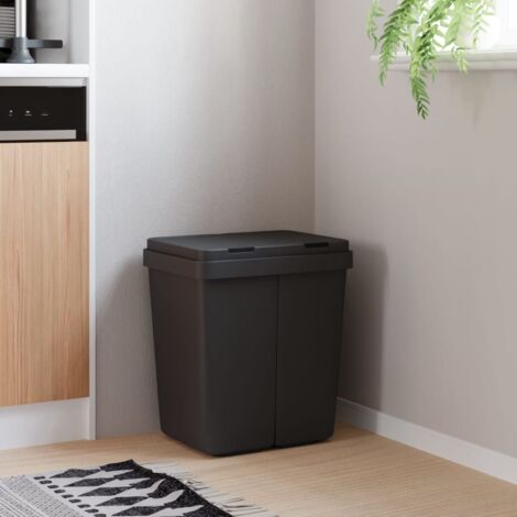 Vidaxl – Poubelle double 2x25 L – Capacité 50 L – Polypropylène anthracite – Couvercles à ressort pour ouverture facile – Supports de sac intégrés