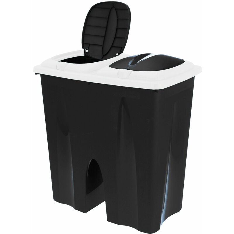 Poubelle Duo noire - 2x 25 litres - blanc / couvercle noir