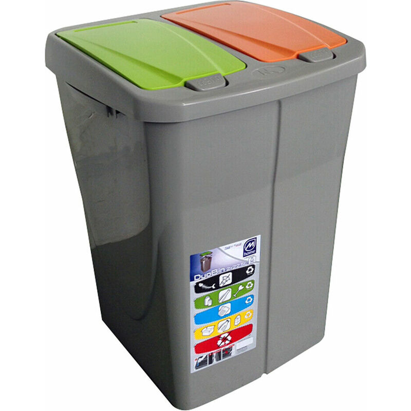 Poubelle Duobin pour collecte sélective 46 litres, dimensions 37 x 36 x 51 cm, marque Mazzei.
