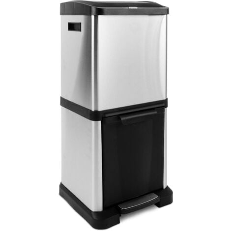 Poubelle Dylan, Bac de recyclage moderne, acier inoxydable, 2 compartiments, 34 Litres