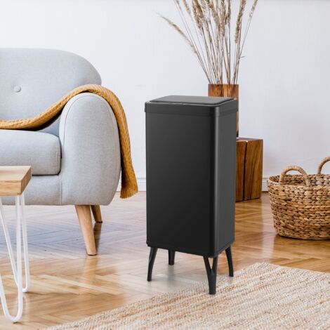 Poubelle en Acier Inoxydable 50 L Poubelle Automatique à Capteur de Mouvement avec Couvercle Maintenu Ouvert et Fermeture Douce Noir