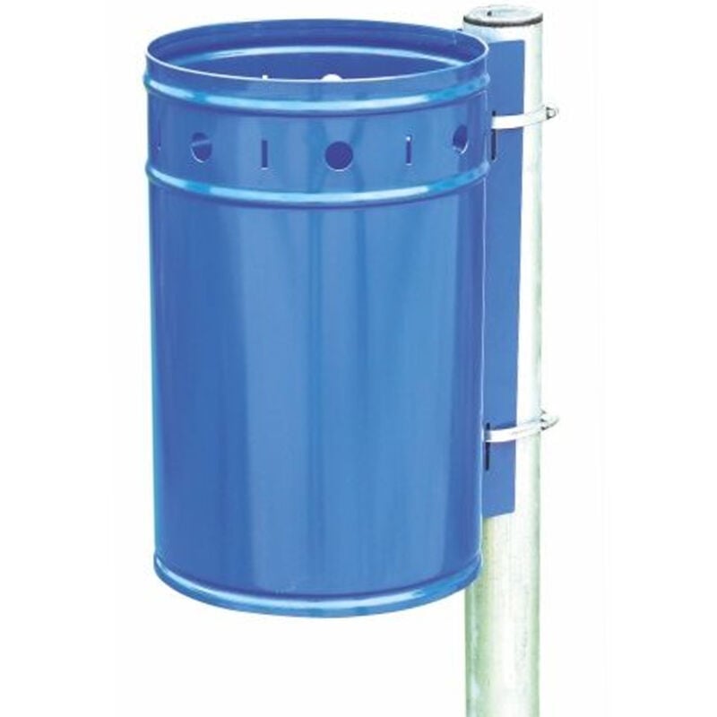 Poubelle en acier montée sur poteau, 20L, bleue