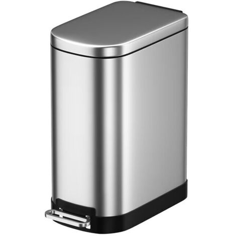 Poubelle en forme de D antitache à pédale, fermeture en douceur, pour salle de bain, chambre ou salon, forme fine pour espace étroit, 10 l, acier inoxydable brossé
