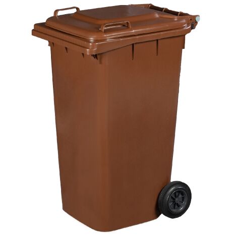 Poubelle en plastique marron 240 lt avec couvercle a' deux roues cm 72x58x106h bac de recyclage