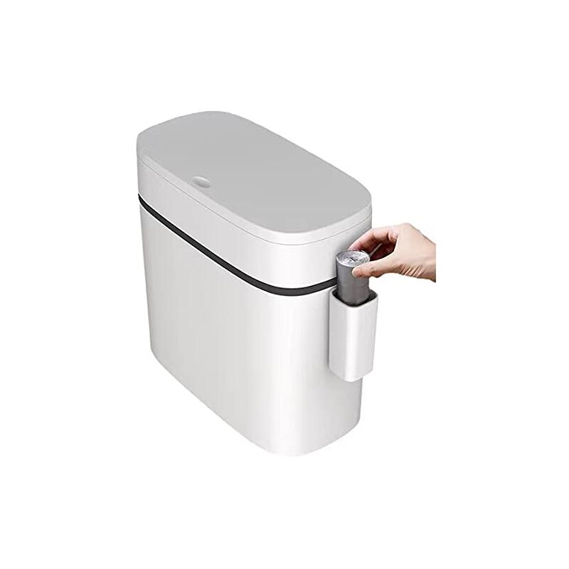 Poubelle en plastique ultra fine avec couvercle, poubelle rectangulaire à pression pour salle de bain, chambre, cuisine et bureau, blanche (12 litres)