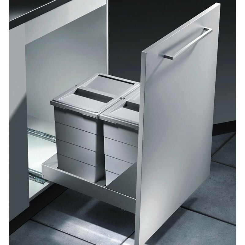 Hailo - Poubelle encastrable 2 bacs pour meuble coulissant 50L (24+24) Bottom Mount