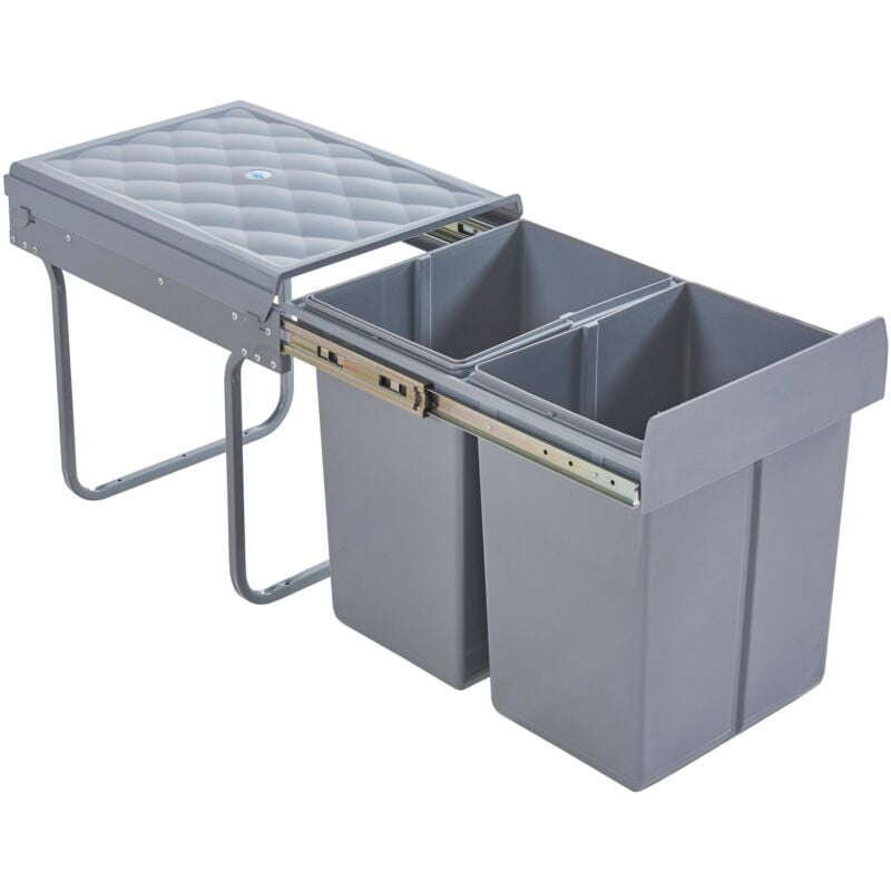 Poubelle encastrable 2 x 20 litres 48 x 34 x 42 cm gris