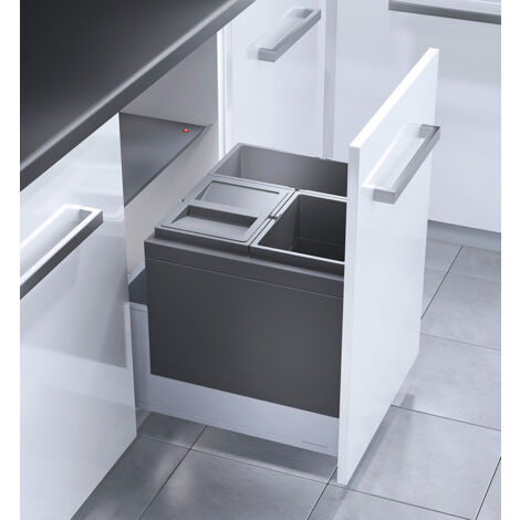 Poubelle De Cuisine Encastrable 2x10L + 1x20L - Rails Télescopiques, Couvercle Amovible - Pour Rangement Sous évier (gris) - 9