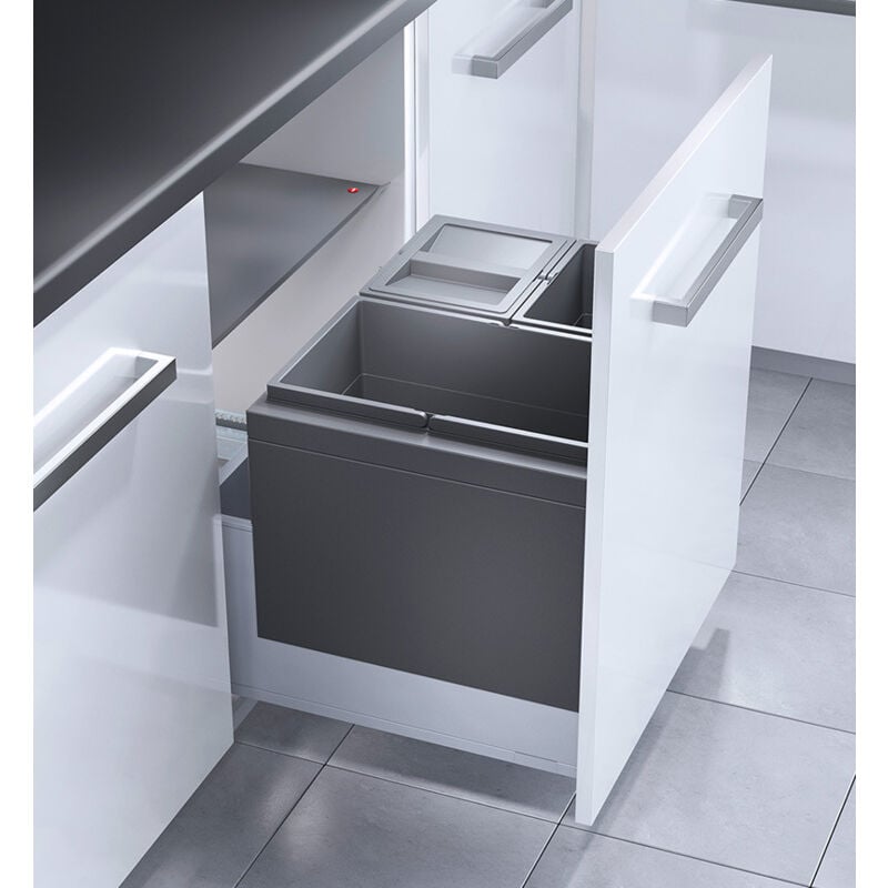 Poubelle encastrable 3 bacs pour meuble coulissant 54L (28+13+13) Hailo Triple XL