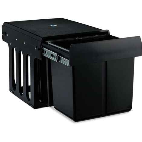 poubelle encastrable coulissante, 3 bacs, système de trie pour le sous-évier, 15l & 2x 8l, 35x34x48 cm, noir