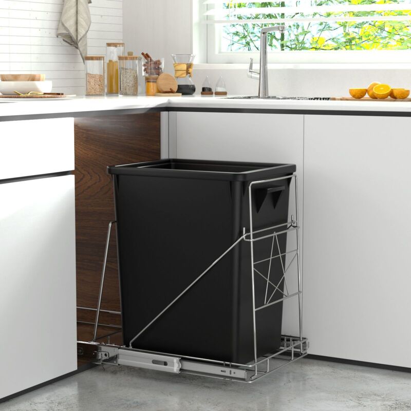 Poubelle Encastrable Coulissante 35 x 2 L Collecteur de Déchets sur Glissières Charge 50 kg Fermeture Amortie pour Tri Sélectif Placard Meuble Bas