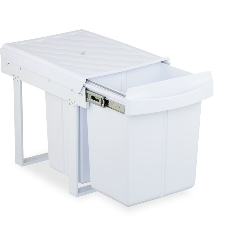 Poubelle encastrable pour la cuisine, 3 bacs, 20 litres et 10 litres, hlp : 41,3 x 34 x 51,8 cm, blanche - Relaxdays