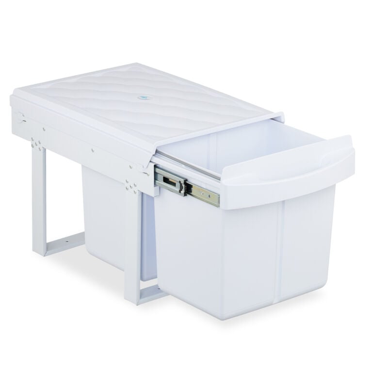 Poubelle encastrable pour la cuisine, 2 bacs de 15 litres chacun, hlp : 34,6 x 34 x 51,8 cm, blanche - Relaxdays