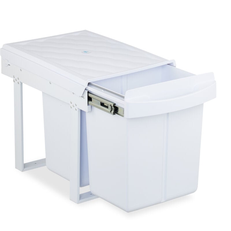 Poubelle encastrable pour la cuisine, 2 bacs de 20 litres chacun, hlp : 41,3 x 34 x 51,8 cm, blanche - Relaxdays