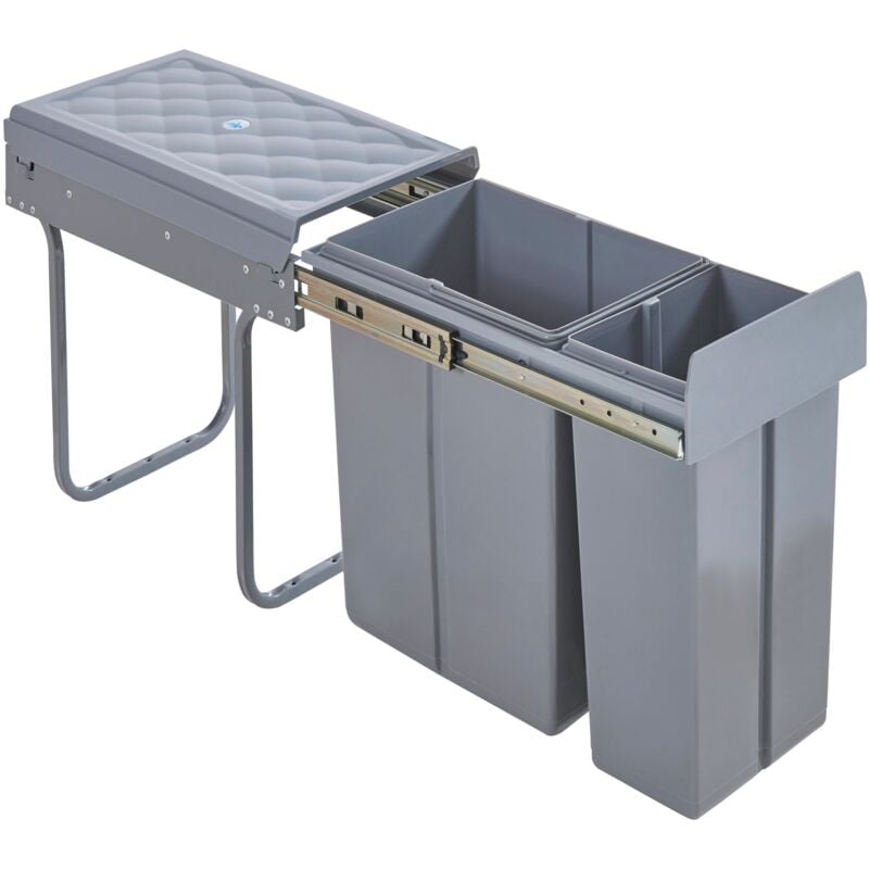 Poubelle encastrable froland 1 x 10 + 1 x 20 litres 48 x 34 x 42 cm gris