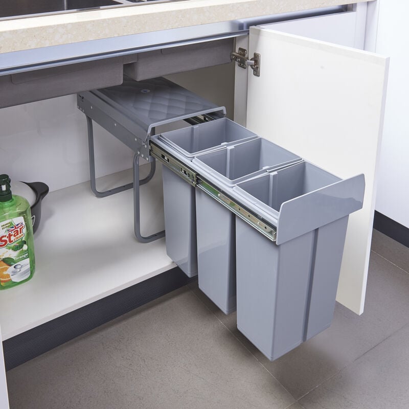 Poubelle encastrable Froland 3 x 10 litres 48 x 26 x 42 cm gris [en.casa]