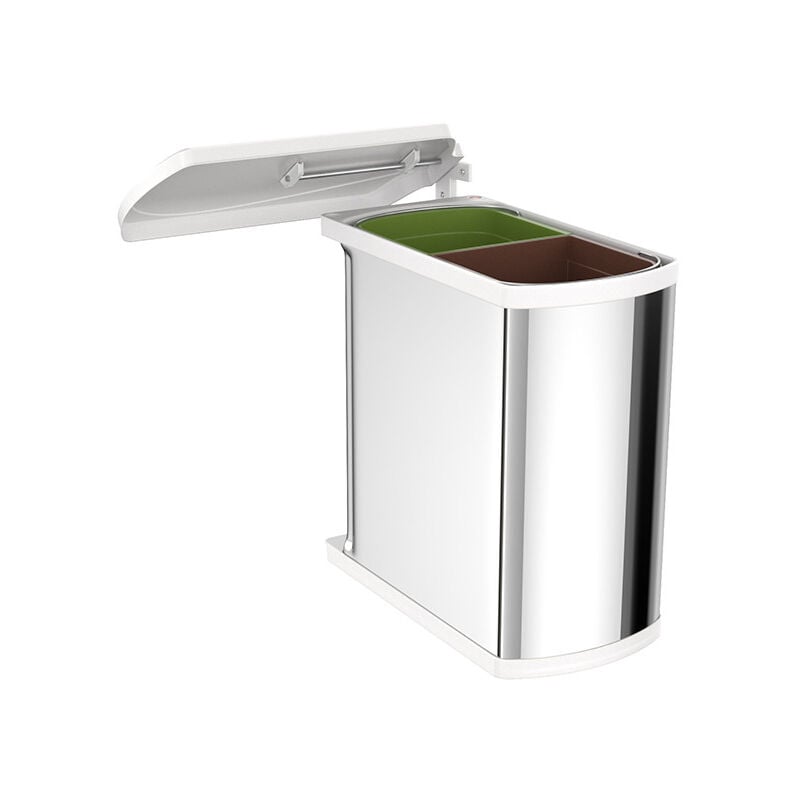 Poubelle de cuisine encastrable sous évier 2 bacs 16L Hailo as Duo Coloris - Inox / Blanc