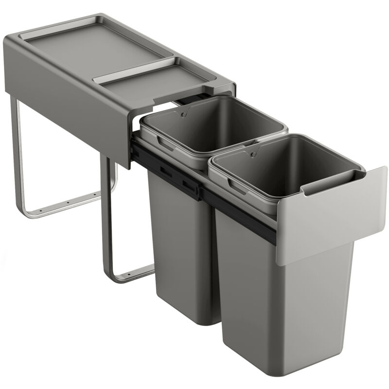 Svita - EM2x14 Poubelle encastrable 28L (2x14L) 2 compartiments avec couvercle système de séparation des déchets 2 voies