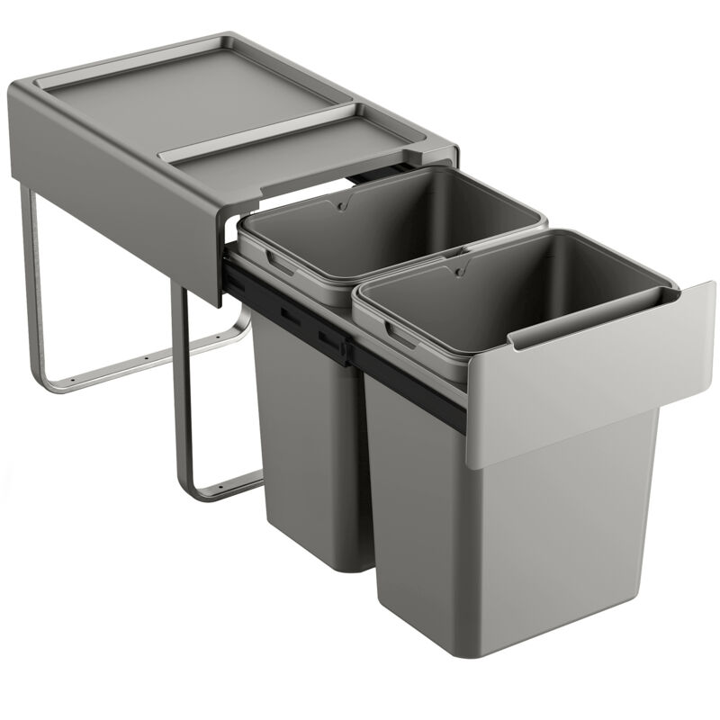 Svita - EM2x20 Poubelle encastrable 40L (2x20L) 2 compartiments avec couvercle système de tri des déchets 2 voies